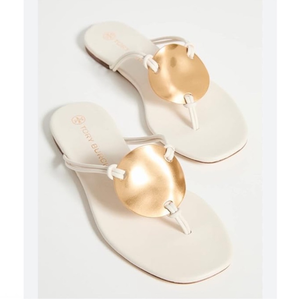 Tory Burch Patos Disc leather thong sandal in white/cream - Picture 2 of 6